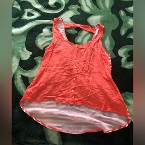 Adorable Women’s Coral and White Striped High-Low Tank